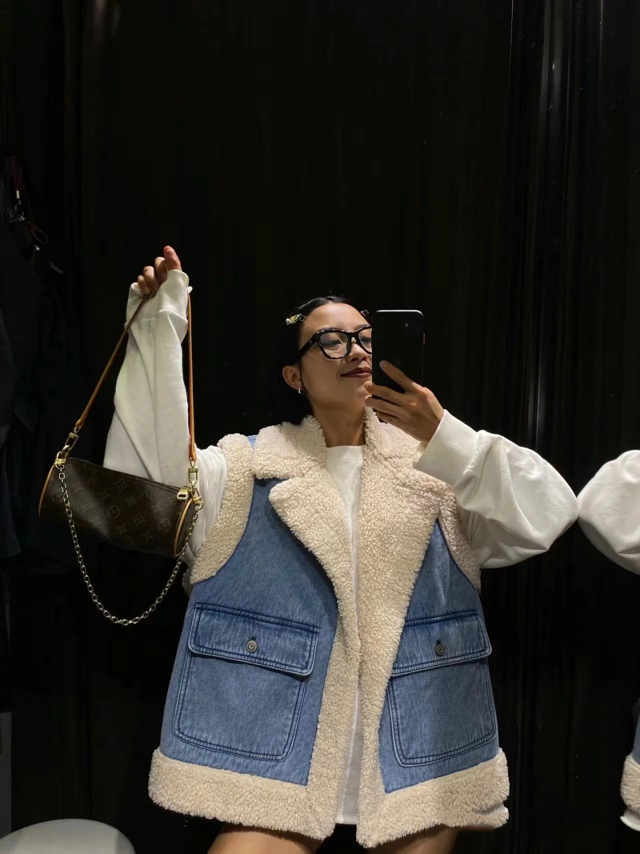 RARF 2024 women's new autumn and winter jeans do old wash and cashmere lamb vest women's top clip coat Aviola
