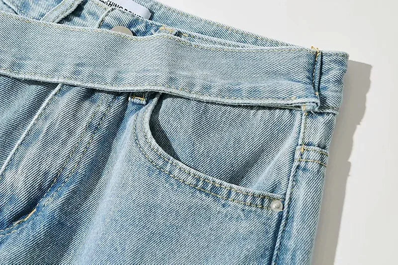 Spliced Wide Leg Denim Pants Women Ankle Length Jean Solid Loose Pockets High Waist Washed Vintage Jeans Zipper Fly Basics 2024 Aviola