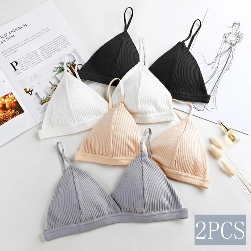 2Pcs/Set Cotton Bras For Women Push Up Bralette Sexy Lingerie Brassiere Female Wire Free Seamless Underwear Padded Bras Aviola
