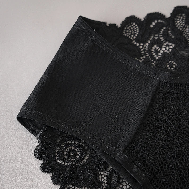3Black+3White Women Panties Set Middle Waist Hollow Out Floral Lace Women Briefs Sexy Lingerie Female Underwear 6PCS Aviola