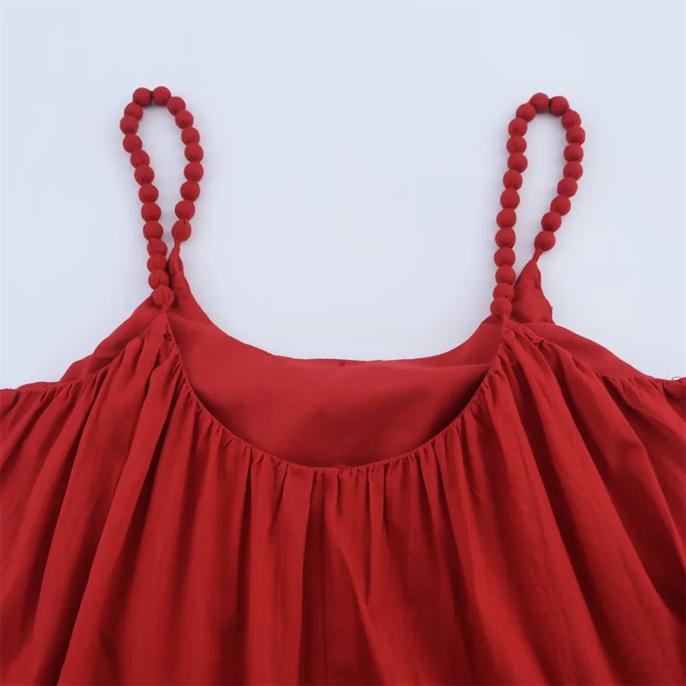 BM&MD&ZA2025beads decoration design loose casual versatile simple suspender dress summer new women's long skirt Aviola