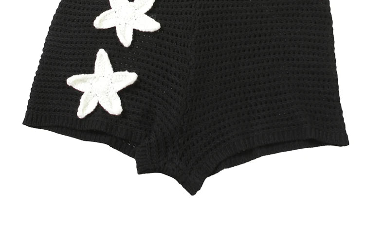 Nibber Summer Crochet Women 2 Piece Set Sexy Applique Hollow Beach Back Bandage Strapless Tops+Shorts Midnight Vacation Clubwear Aviola
