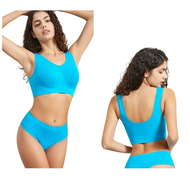 Seamless Bra Set Women Wireless Tanks Bra Female  Low Rise Thongs Panties Sexy Lingerie Set Comfy Underwear Intimates S-5XL Aviola