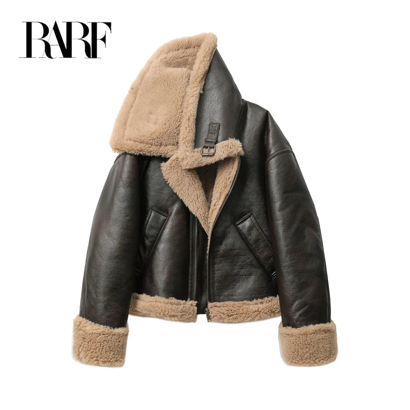RARF Autumn winter new women's thickened warm double-sided short jacket Women's brown coat Aviola