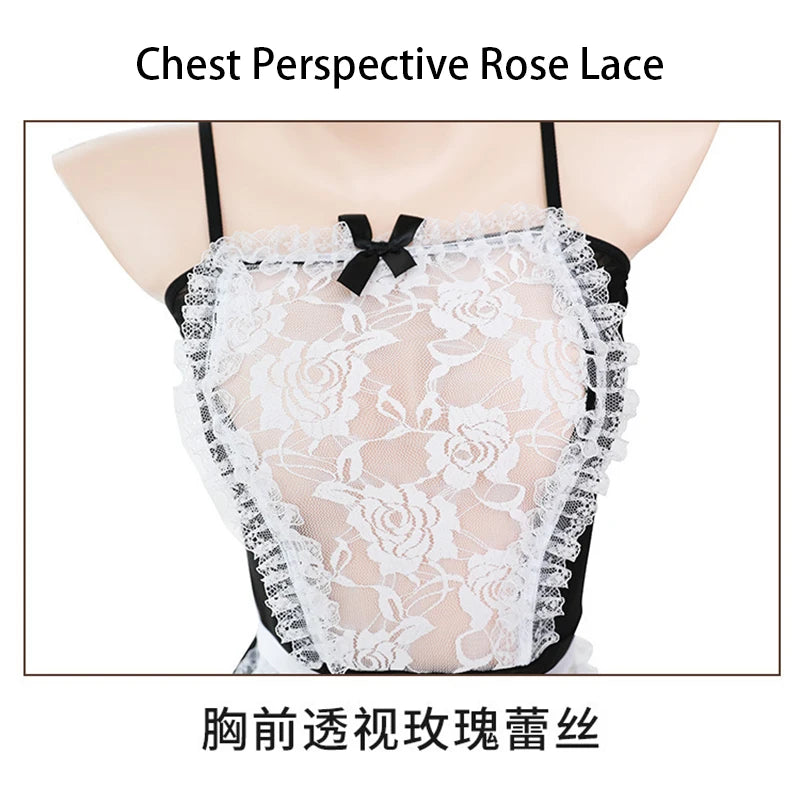 Erotic Crotchless Lingerie Women Sexy French Apron Maid Dress T Pants Costume Set Lolita Cosplay Costumes Servant Role Play Suit Aviola