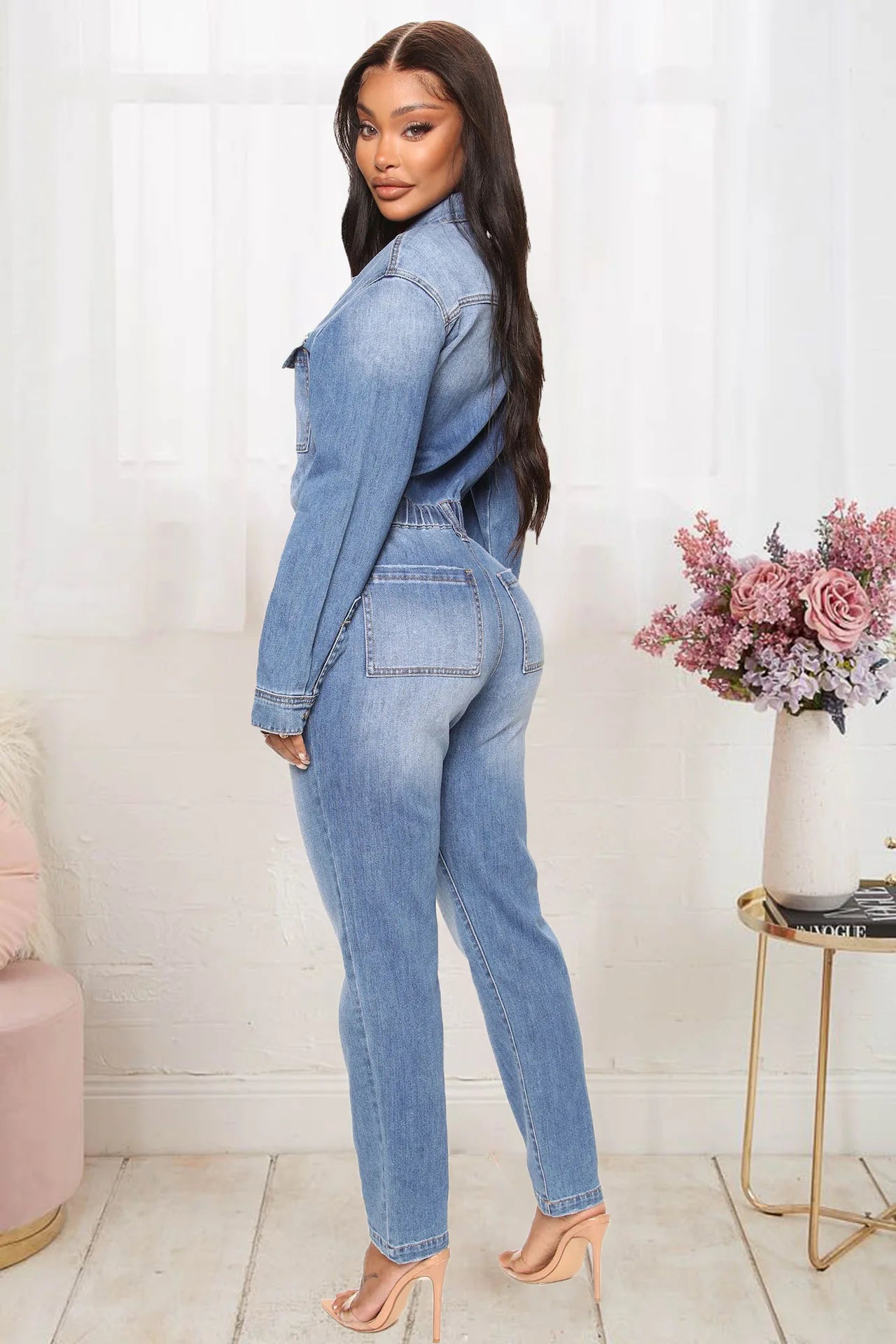 Women Jeans Jumpsuits Single Breasted Solid Denim Washing Overalls Pockets High Street Button Pencil Pants Ankle Length Aviola