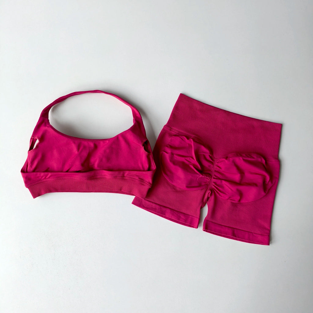 2 Pieces Yoga Suit for Women Seamless Fitness Gym Clothes Halter Sports Bra Matching Impact Shorts Workout Sets Gym Outfit Aviola