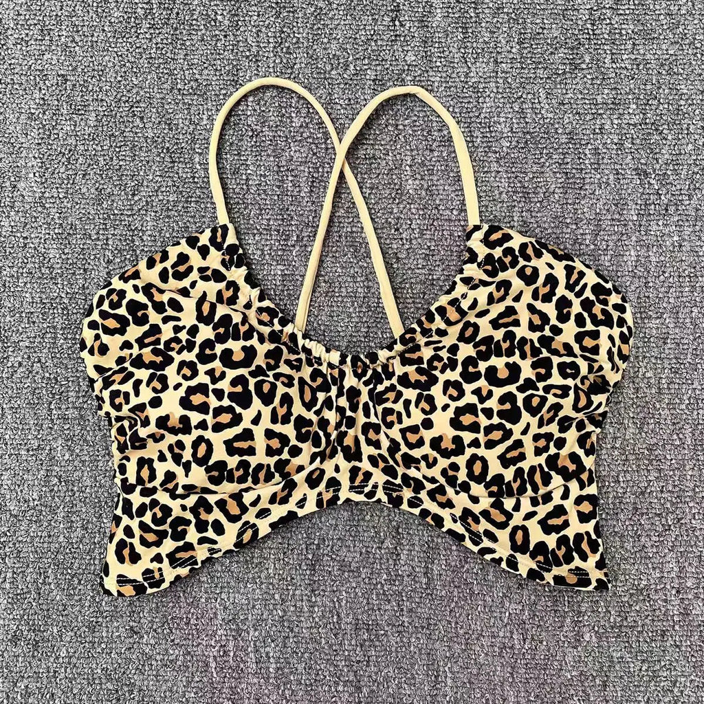 Women's Push-Up Sports Bra Cross Strap Yoga Camisole Fitness Top Breathable Beauty Back Gym Bra Print Design Sport Bras Aviola