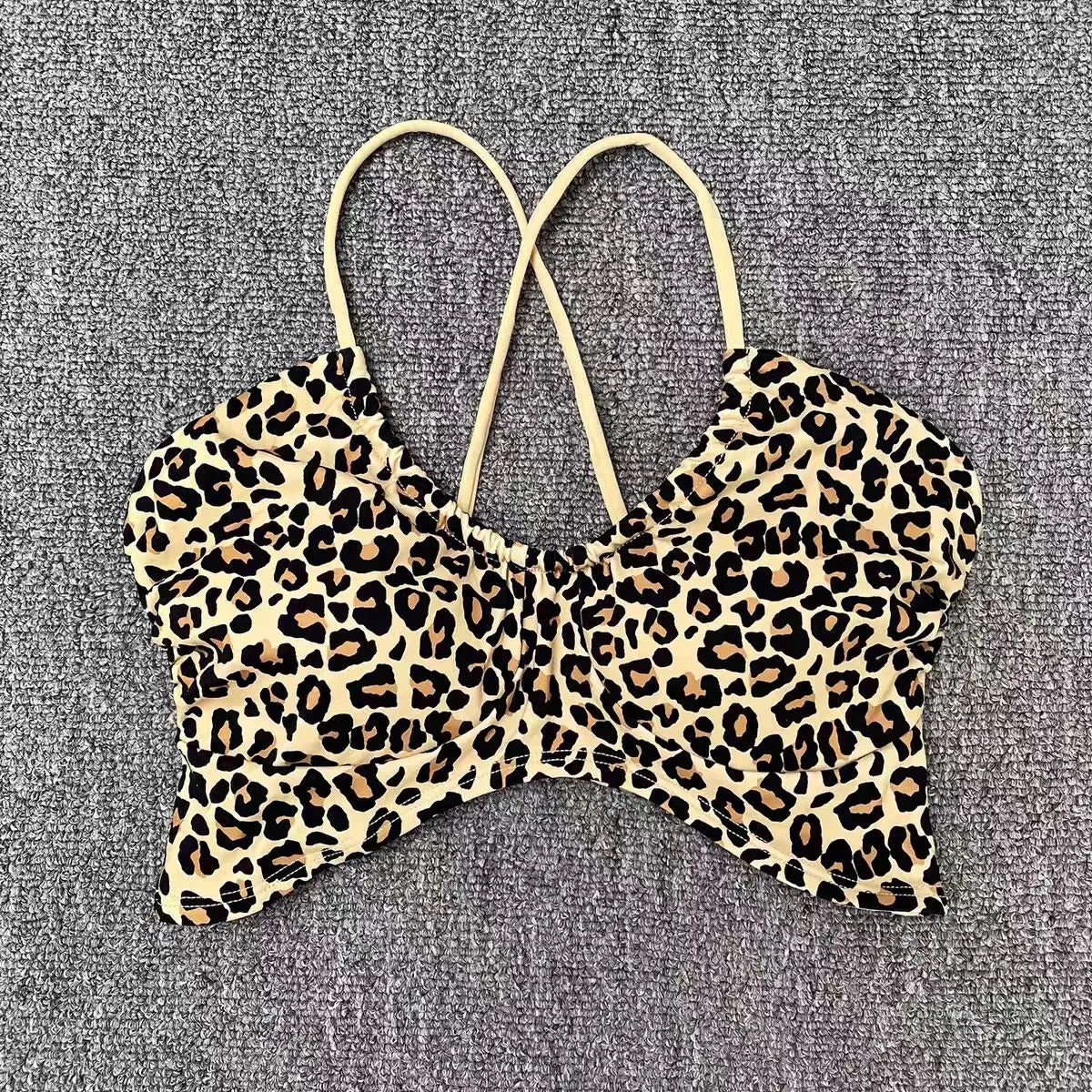 Women's Push-Up Sports Bra Cross Strap Yoga Camisole Fitness Top Breathable Beauty Back Gym Bra Print Design Sport Bras Aviola