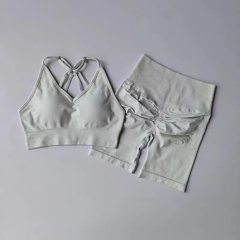 2 Pcs Yoga Sets Women High Waist Workout Outfits Gym Wear Gym Clothing Sports Suits Fitness Tracksuit Sportswear Shorts Suit Aviola