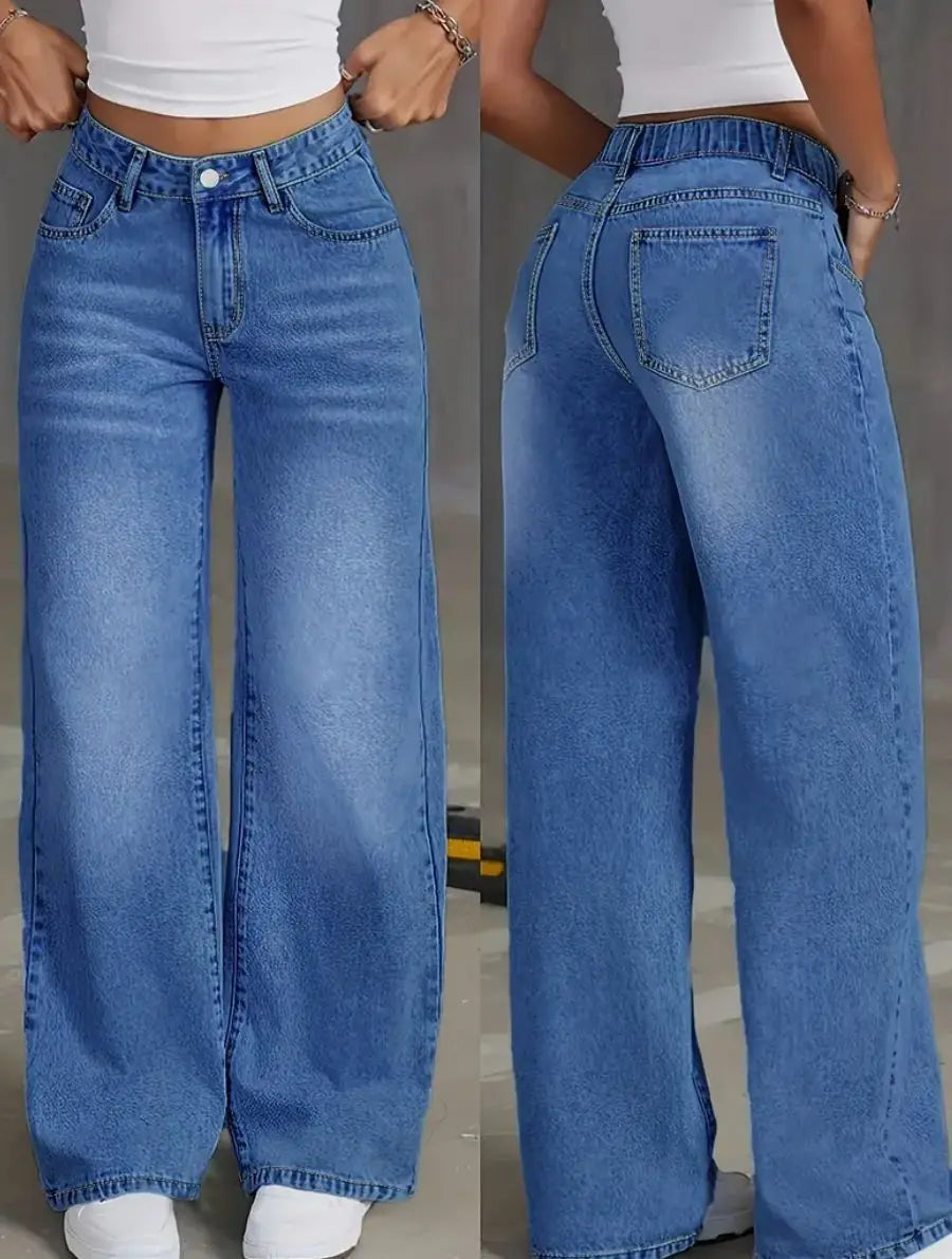 Denim Pant Women Mom Jeans Wide Leg Long Pants High Waist Straight Trousers Y2k Streetwear Elegant Splice Club Punk Casual Aviola