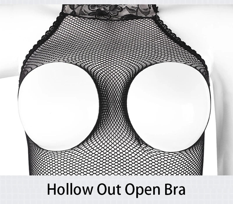 Y2k Erotic Lingerie Women Sexy Fishnet Crotchless Full Body Stockings Mesh Hollow Open Bra Teddy Babydoll Dress Porno Underwear Aviola