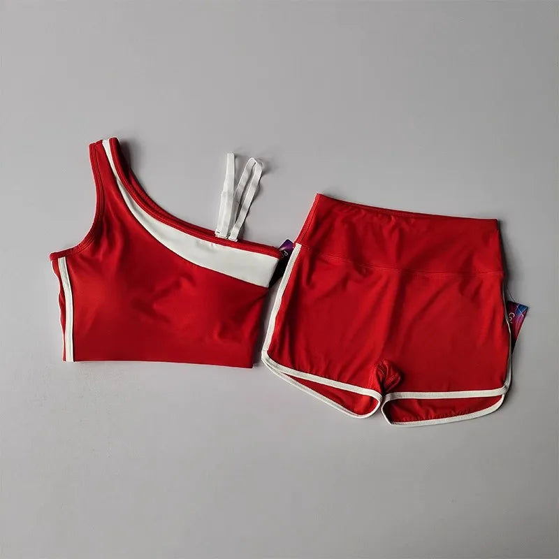 2 Pieces Yoga Suit for Women Splicing Color Fitness Gym Clothes Halter Sports Bra Matching Impact Shorts Workout Sets Gym Outfit Aviola