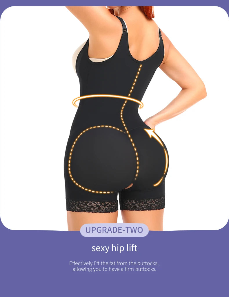 Women's Shapewear Bodysuit  Slimming  Butt Lifter Full Body Shaper Bbl Tummy Control Open Crotch Ziper Design Fajas Reductoras Aviola