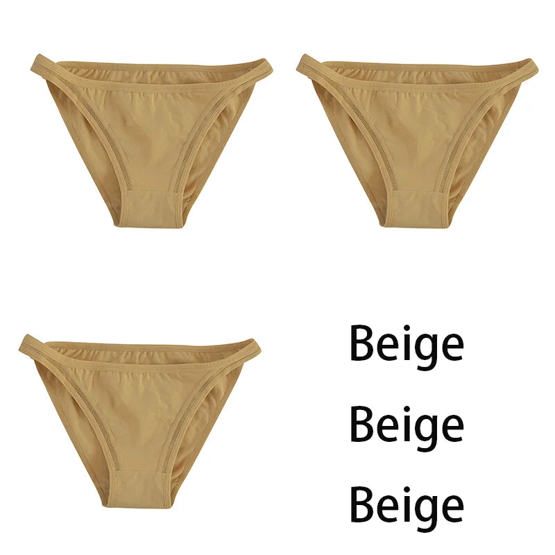 3Pcs/set Women Cotton Panties Female Mesh Underpants Solid Color Bikini Briefs Underwear Ladies Sexy Panty Girls Lingerie Aviola