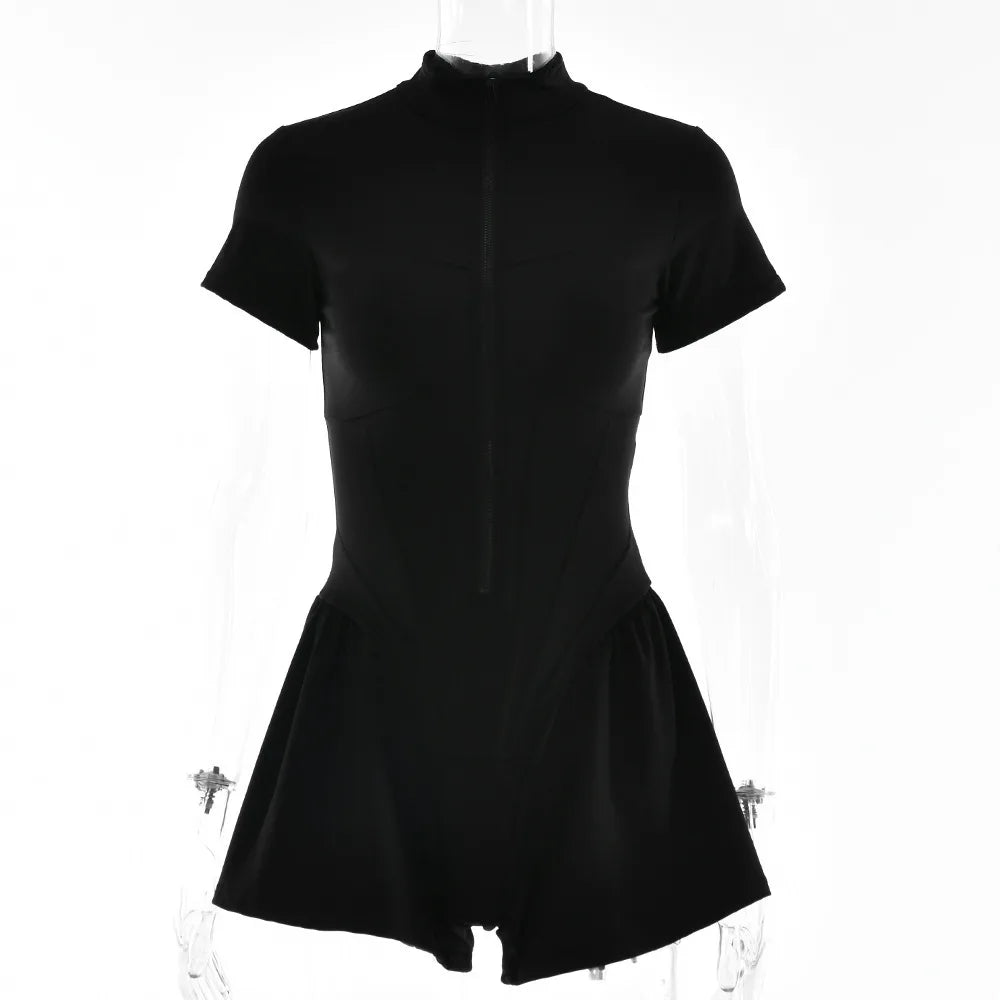 Sexy Tight Skirt jumpsuit Spring/Summer New Women's Round Neck Short Sleeve Zipper Bottom Shirt Aviola