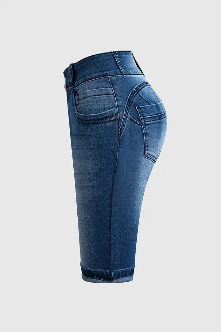 Women Jeans Sexy Sheath Shorts Washing Denim High Waist Slim Fit Zipper Fly Flat Spliced Summer Pockets Button Basics 2025 Aviola