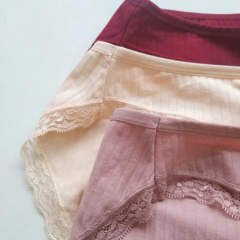 5Pcs/Set Cotton Panties Women Lace Trim Briefs Female Underpants Solid Color Panty Seamless Underwear M-XL Panties Lingerie Aviola