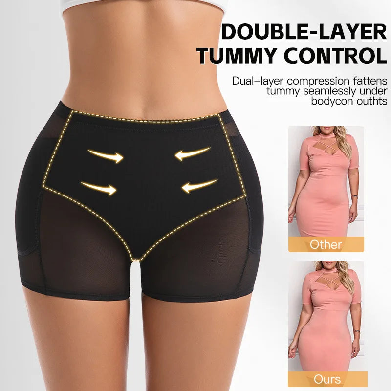 Women 4-Pad Butt Lifter Panties High Waist Tummy Control Shapewear Hip Enhancer Mesh Briefs Belly Slimming Body Shaper Shorts Aviola