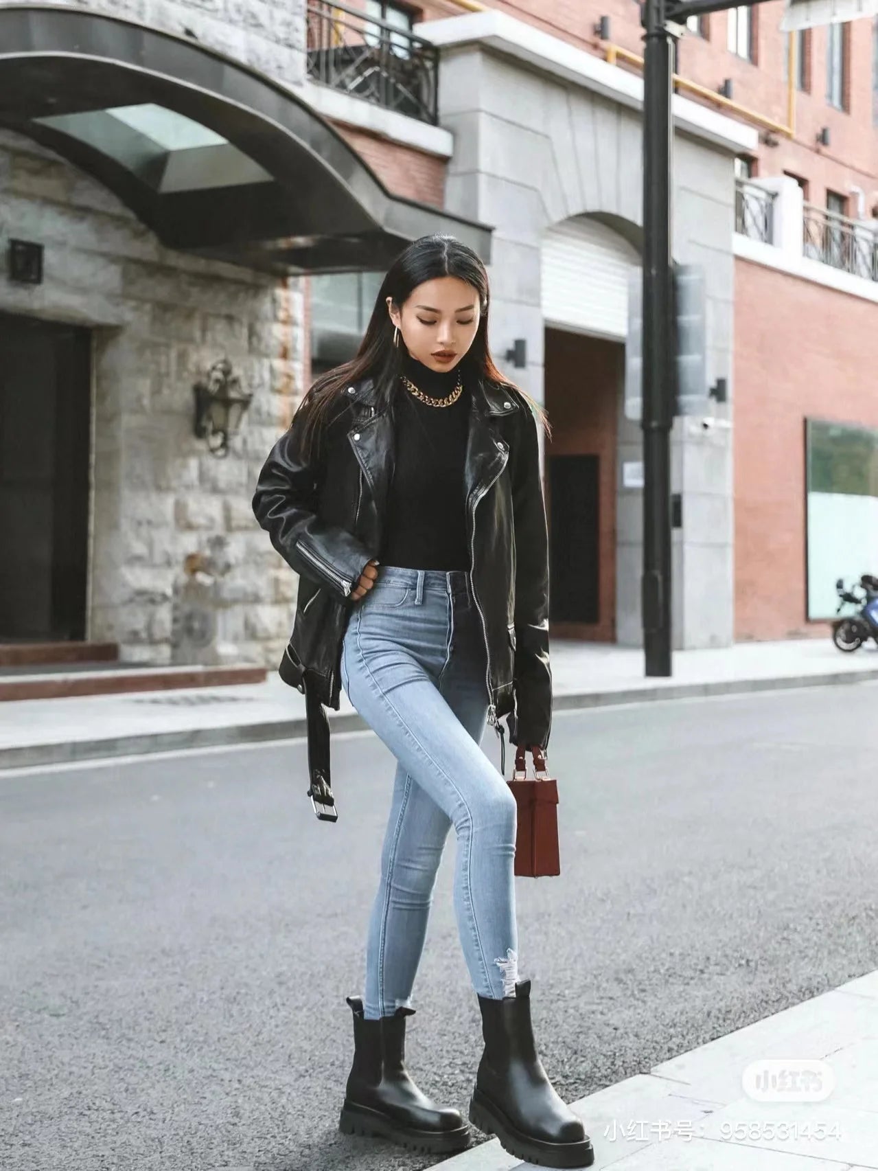 RARF  New 2024 Women's motorcycle leather PU imitation leather loose jacket black jacket Aviola
