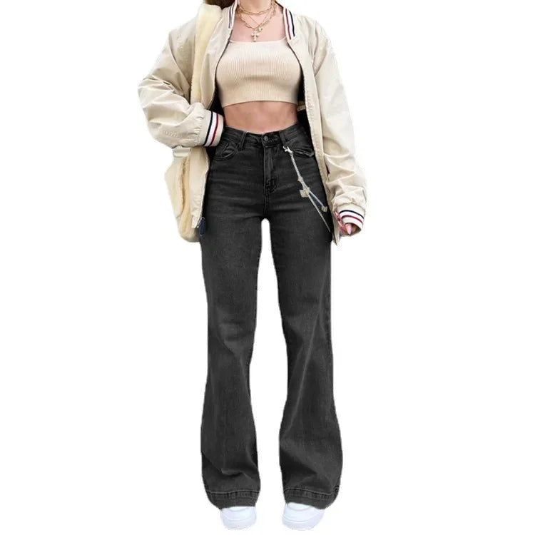 Jeans Women Straight Pants 2025 Streetwear Mid Waist Distressed Washed Mom Jenas Floor Length Vintage Basics Trousers Denim Aviola