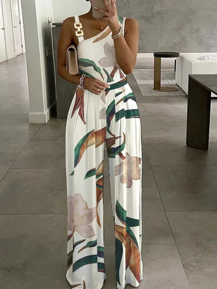 Floral Print Jumpsuit Women Summer Y2k Straight Party Overalls Y2k Club Romper Elegant Off Shoulder Sleeveless Party Jumpsuits Aviola