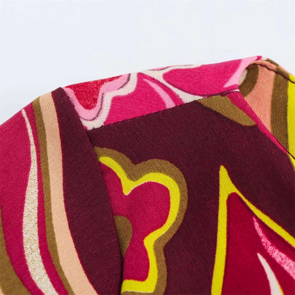 Gorgeous Burgundy Paisley Print Women Dress with Long Bell Sleeves and Belted Waist from BM&MD&ZA 2025 Collection Aviola