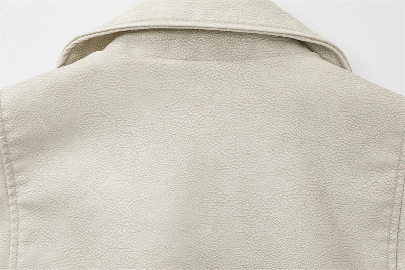 Chaqueta de cuero lavado con cinturón para mujer, abrigo corto con cremallera degradada y cuello vuelto Vintage, chaqueta elegan Aviola