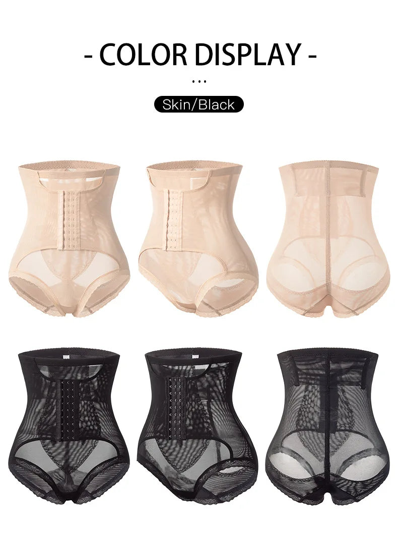 Women’s Waist Control Shapewear Panty with 3-Row Hooks Double Tummy Compression Mesh Butt Lifter High Waist Slimming Body Shaper Aviola