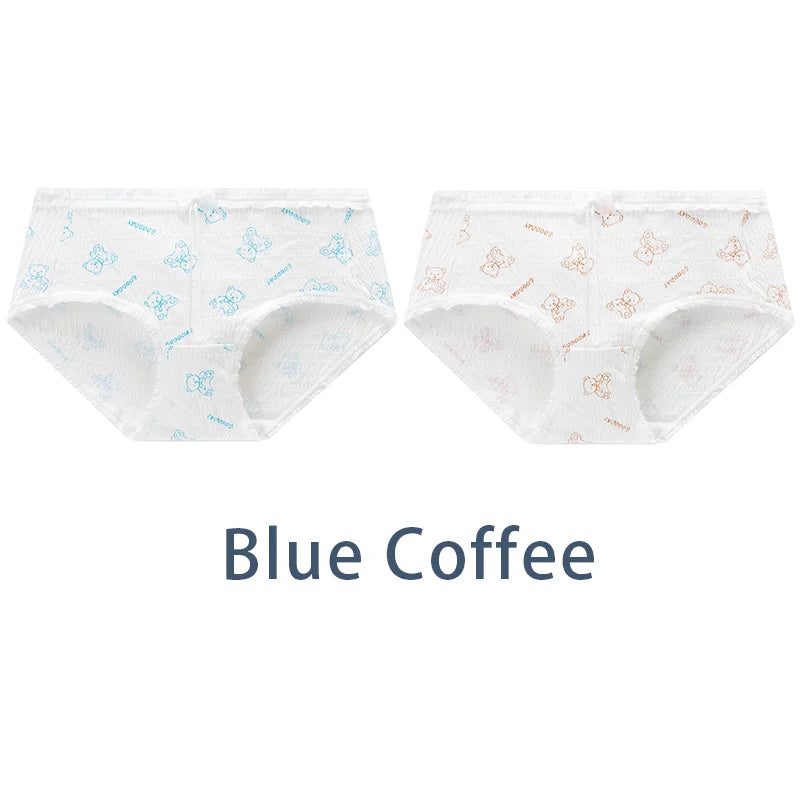 2PCS/Set Women Cotton Panties Girls Cute Bear Briefs Bow Mid Waist Underpants Girls Cartoon Underwear Female Sweet Lingerie Aviola