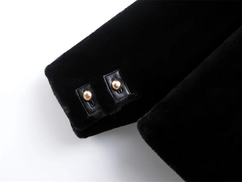 RARF 2025 new Fall/Winter new women's black fashion temperament inner leather faux fur jacket short coat top Aviola