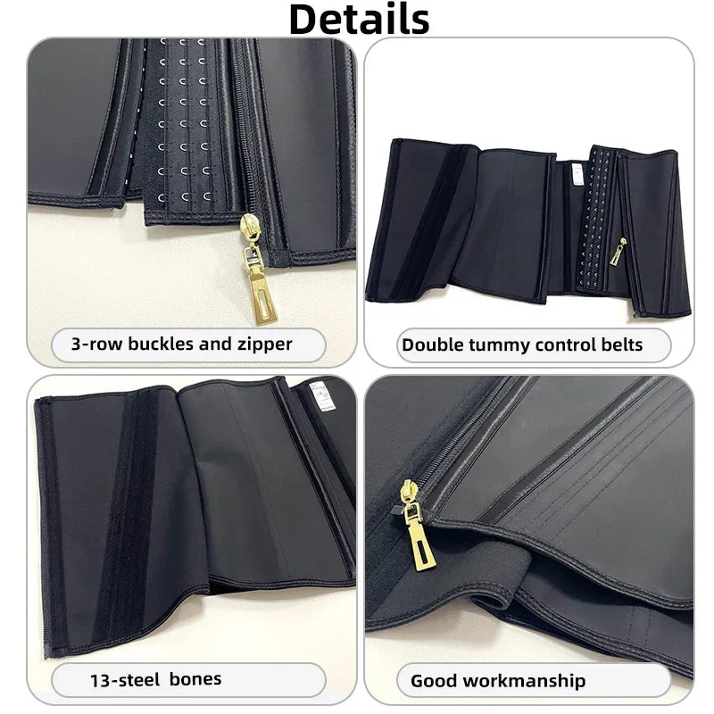 Women Latex Waist Trainer Shapewear 13 Bones Corset with Zipper and 3-Row Hook Tummy Control Body Shaper Slimming Cincher Belt Aviola