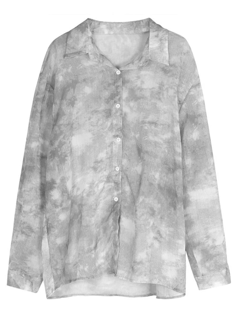 MEXZT Streetwear Tie Dye Shirts Women Harajuku Oversized Sun Proof Blouses Korean Vacation Beach Long Sleeve Sunscreen Tops New Aviola