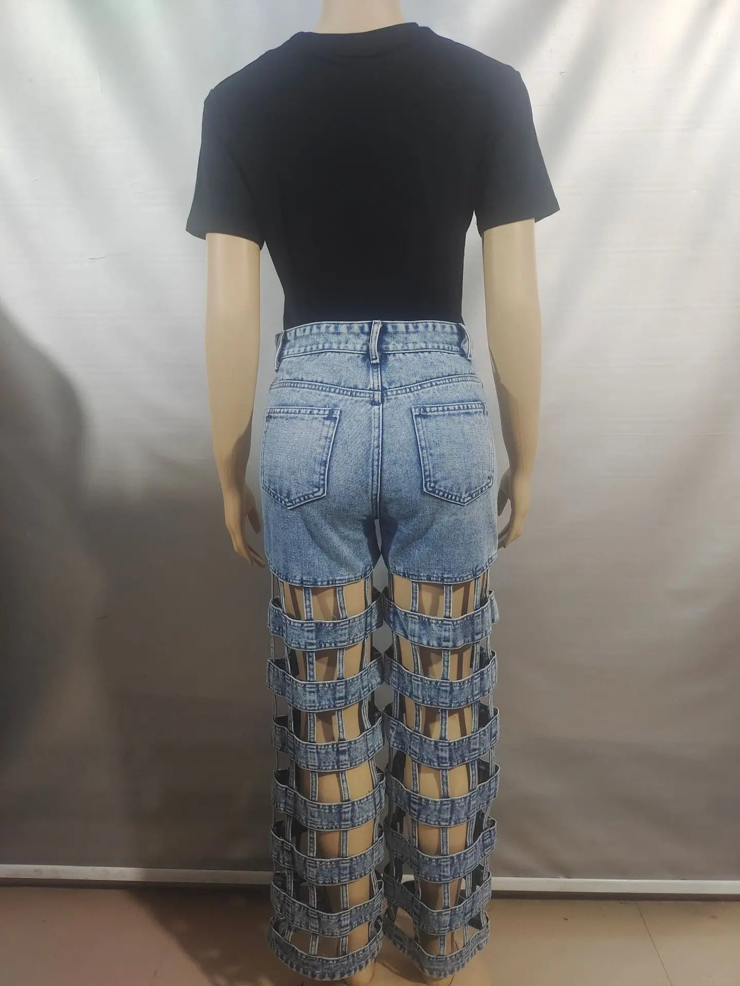 Denim Pant Women Jeans Long Pants Hollow Out High Waist Straight Mom Trousers Y2k Streetwear Elegant Splice Hole Casual Work Aviola