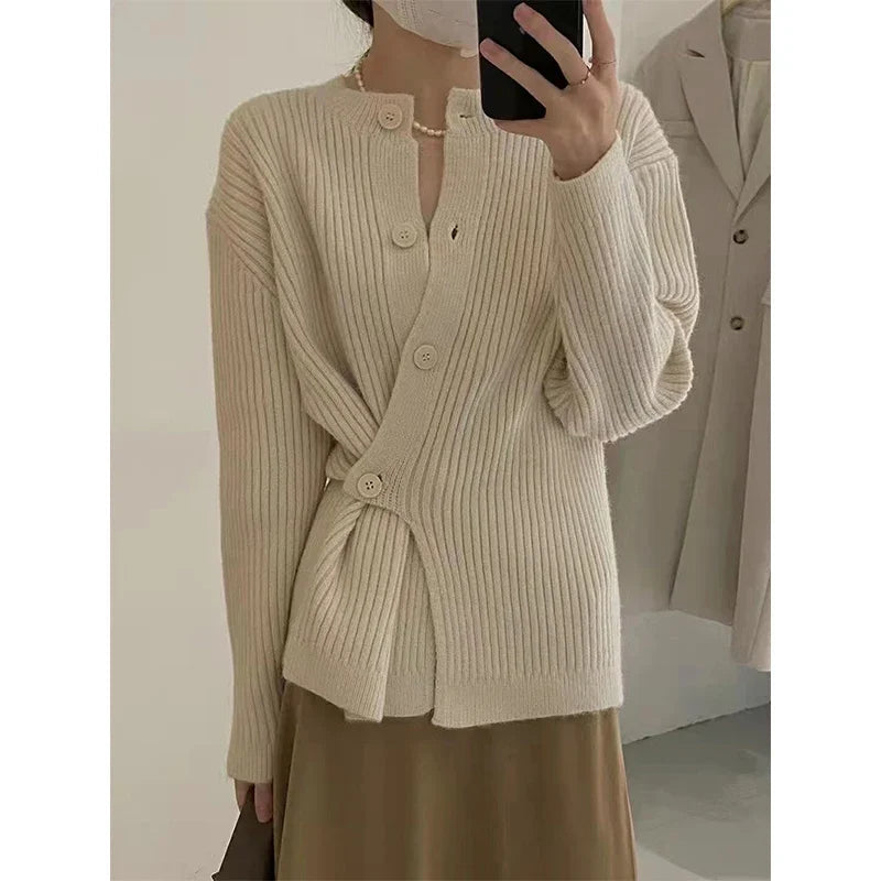 MEXZT Irregular Knitted Cardigan Women Elegant Black Sweater Coat Korean Fashion Slim Knitwear Winter Ladies Basic Chic Jumpers Aviola