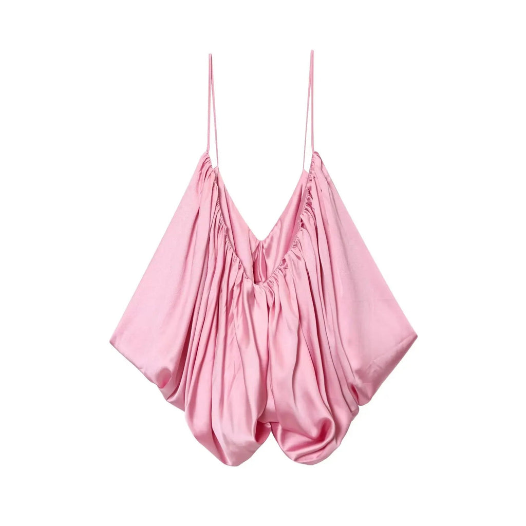 UNIZERA satin texture pleated top camisole casual 2025 summer new products women's clothing temperament sexy top Aviola