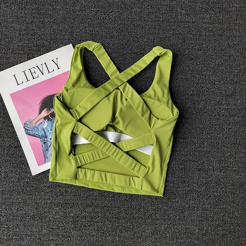 Women Top Cross Strap Sports Bra Push Up Sport Bra Yoga Crop Top Brassiere Yoga Fitness Top Breathable Beauty Back Gym Bras Aviola