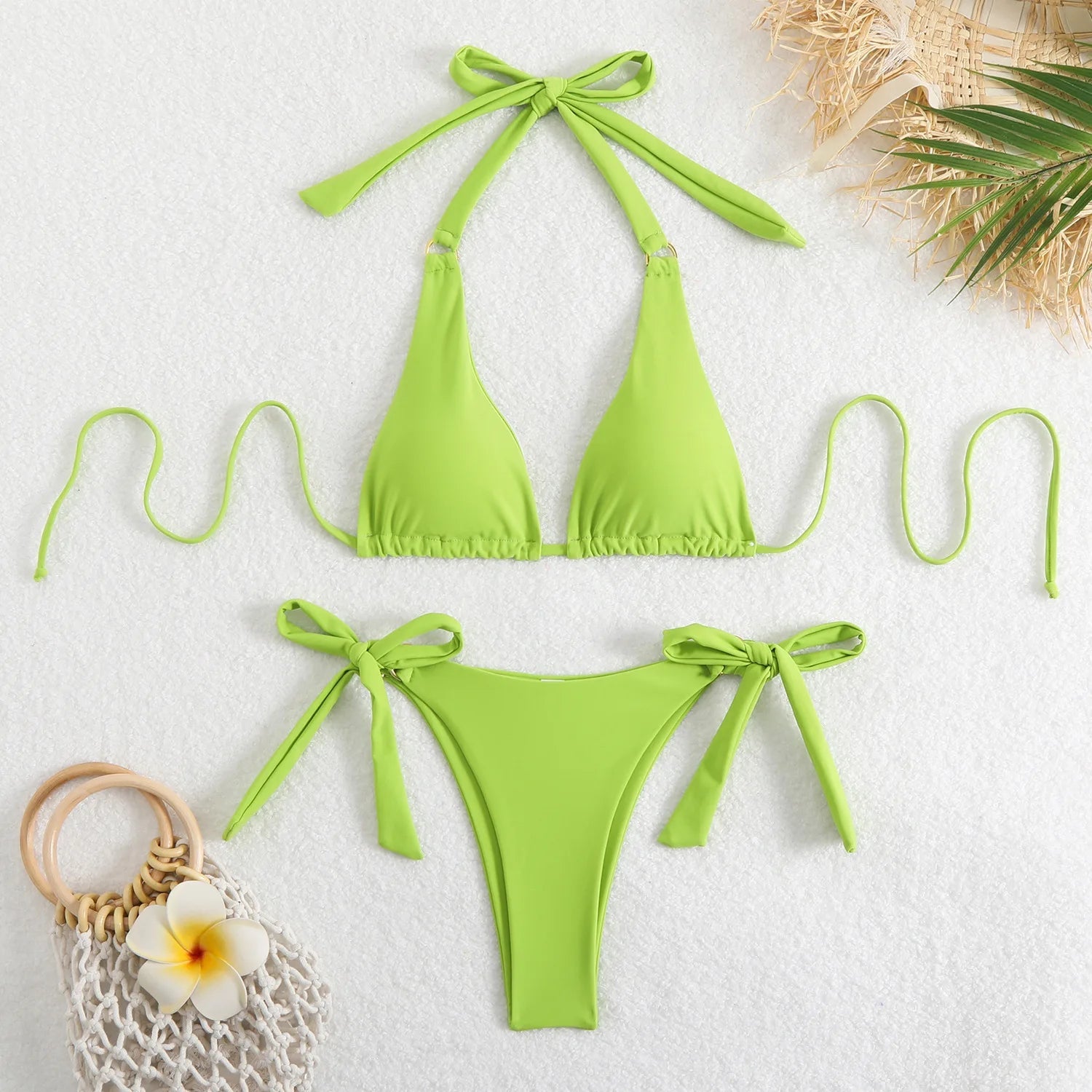 2025 Sexy Two-piece Women's Solid Swimsuit Tight Push-up Swimwear Summer Backless Bikini Brazilian Beach Mini Thong Bathing Suit Aviola