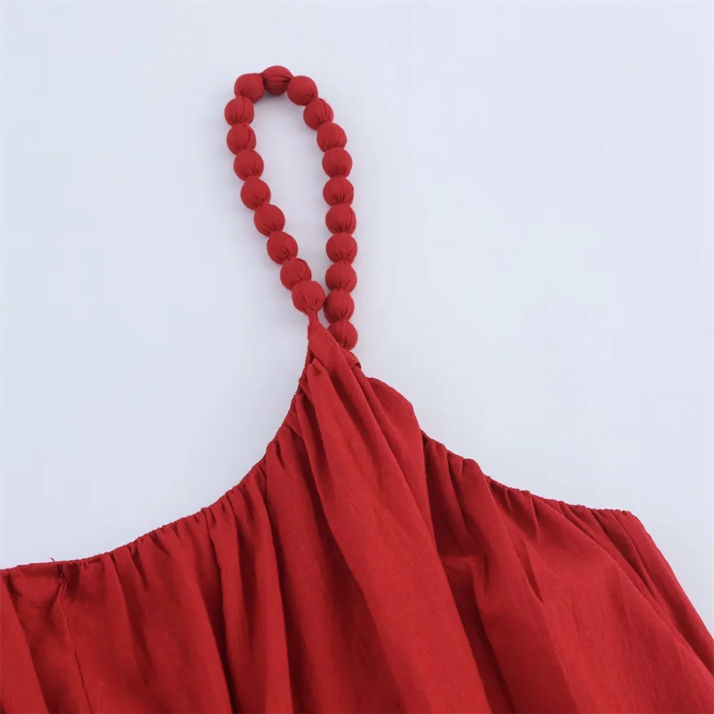 BM&MD&ZA2025beads decoration design loose casual versatile simple suspender dress summer new women's long skirt Aviola