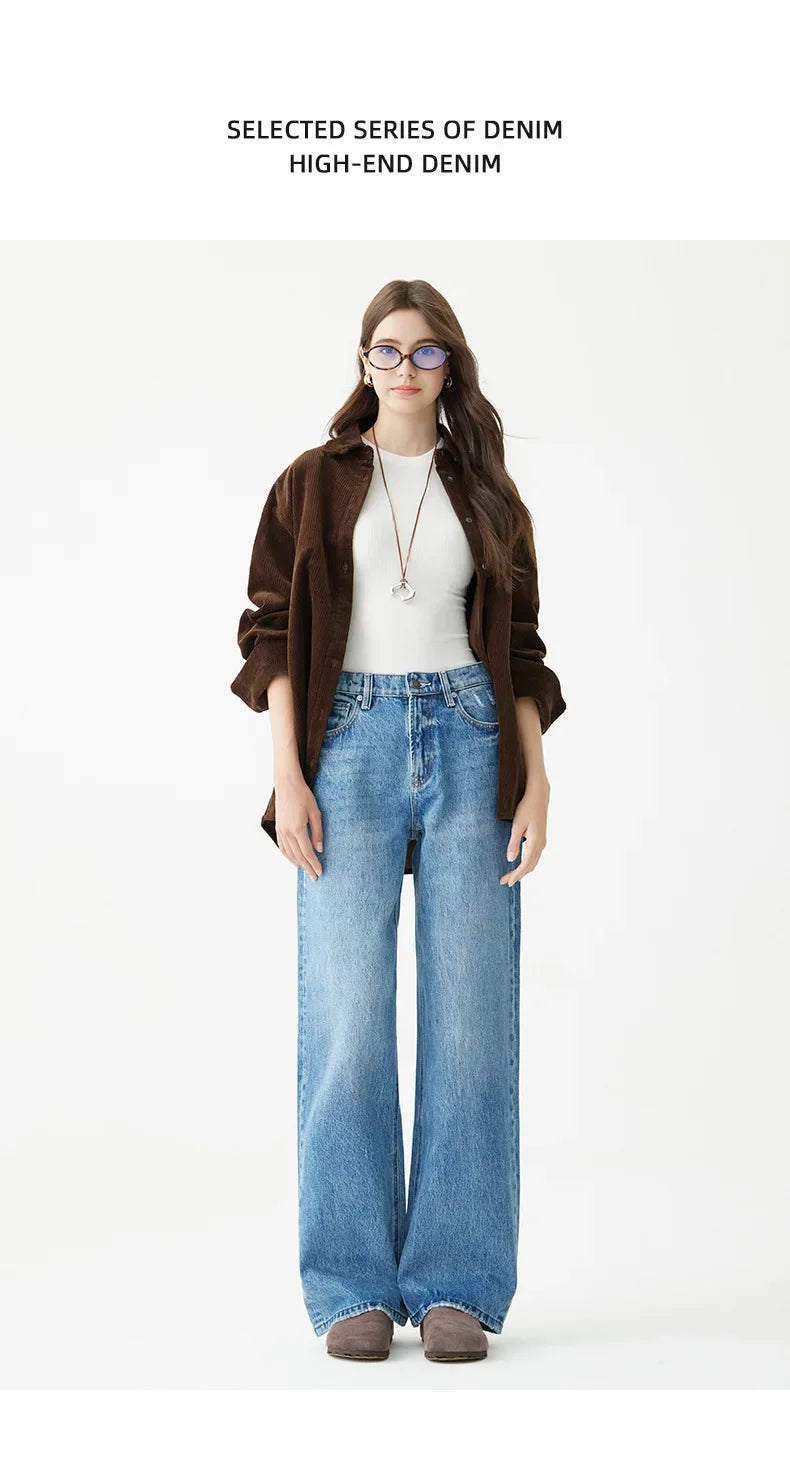 Denim Wide Leg Pants Women Jeans Floor Length High Waist Mom Jenas Washed Pockets Vintage Straight Trousers 2025 Streetwear Aviola