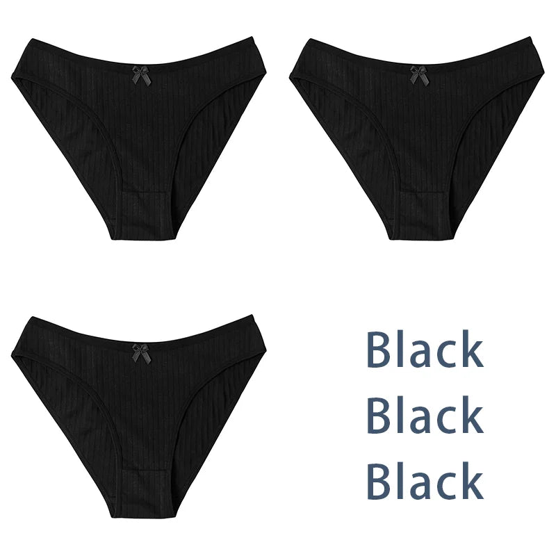 3PCS/Set Women Cotton Panties Sexy Classic Underwear Low Rise Female Rib Underpants Girls Comfort Briefs Bow Lingerie Aviola