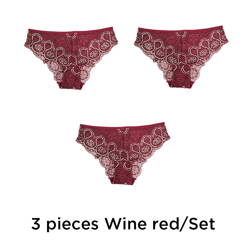 3PCS/Set Lace Panty Sexy Weave Panties for Women Floral Briefs Female Underwear Printed Underpants Fashion Sexy Lingerie NKT2135 Aviola