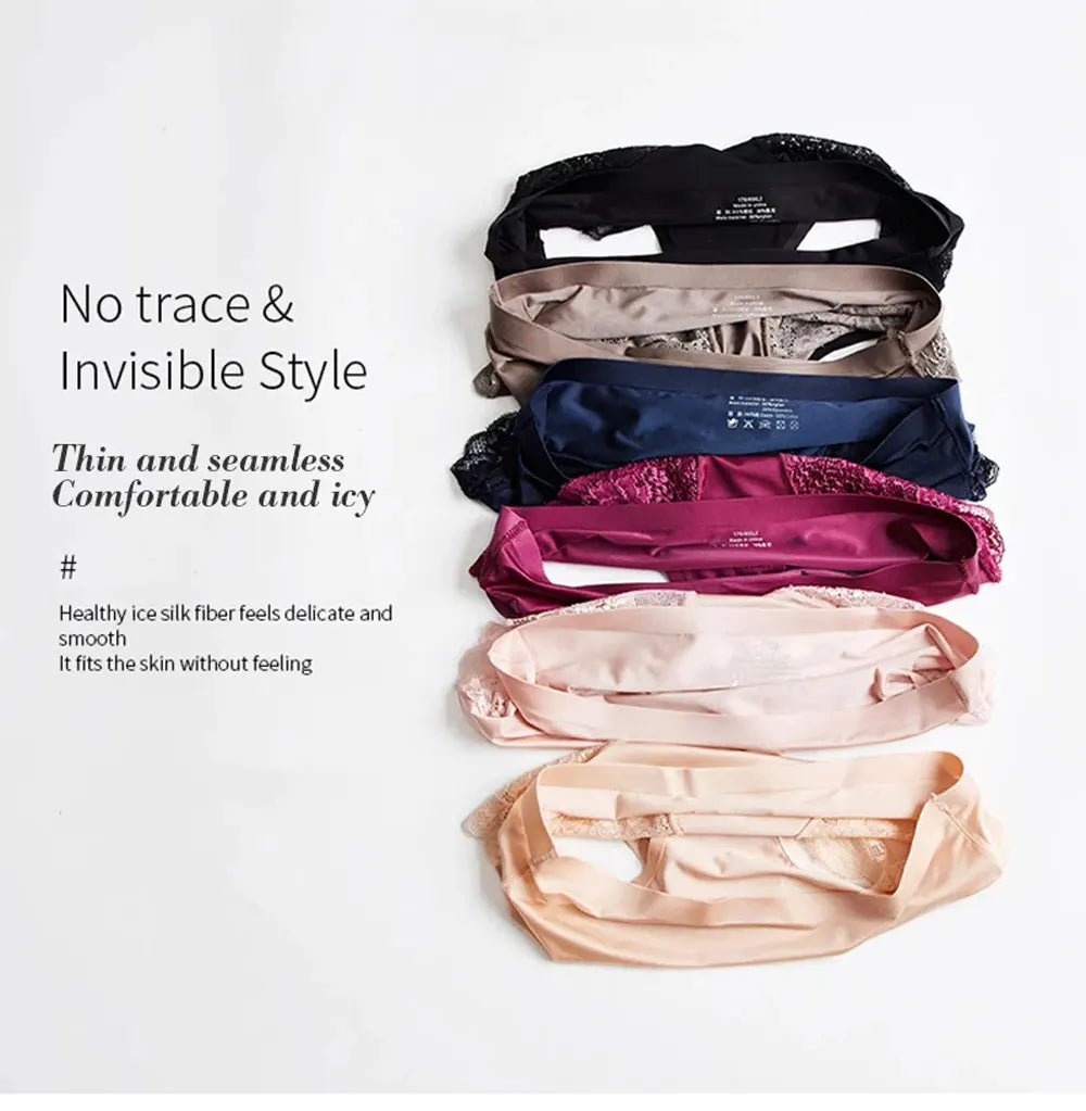 3pcs/Set Women Ice Silk Briefs Sexy Lace Panties Mid-low Waist Female Breathable Underwear M-XXL Aviola
