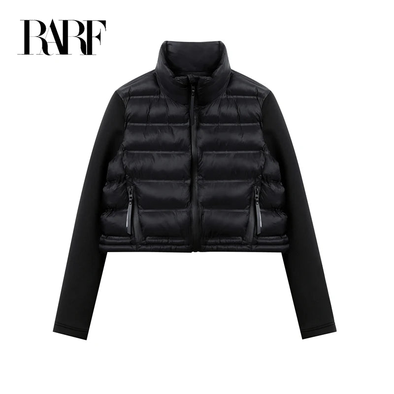RARF Women's stand-up collar pressure glue zipper Black splicing space cotton jacket jacket for women Aviola