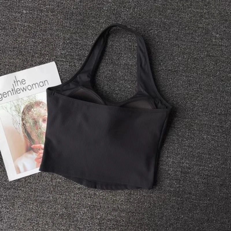 2023 Summer Sexy Sports Bra Rib Sport Top Underwear Women's Running Gathered Bra Hanging Neck Fitness Vest Fixed Padded Yoga Bra Aviola