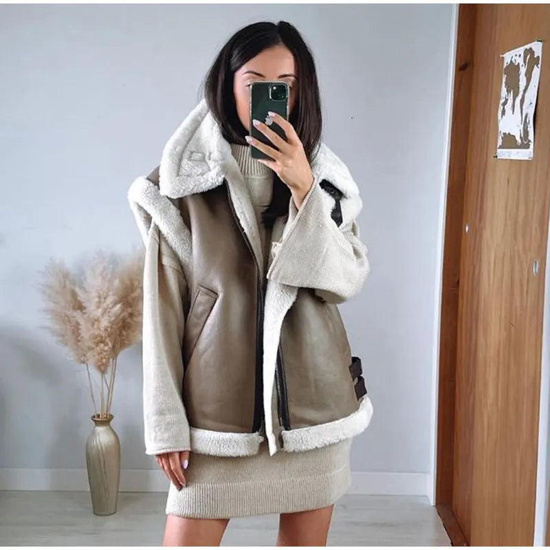 RARF Autumn Winter Women Fur Vest High Street Female Faux Sheepskin Fur Waistcoat Chic Fleece Thick Warm Sleeveless Outwear Aviola