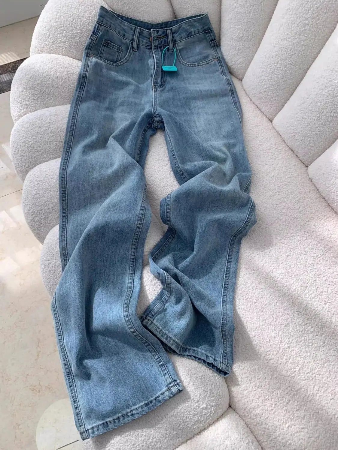 Wide Leg Jeans Women Denim Straight Pants Floor Length 2025 Streetwear High Waist Pockets Distressed Mom Jeans Vintage Trousers Aviola