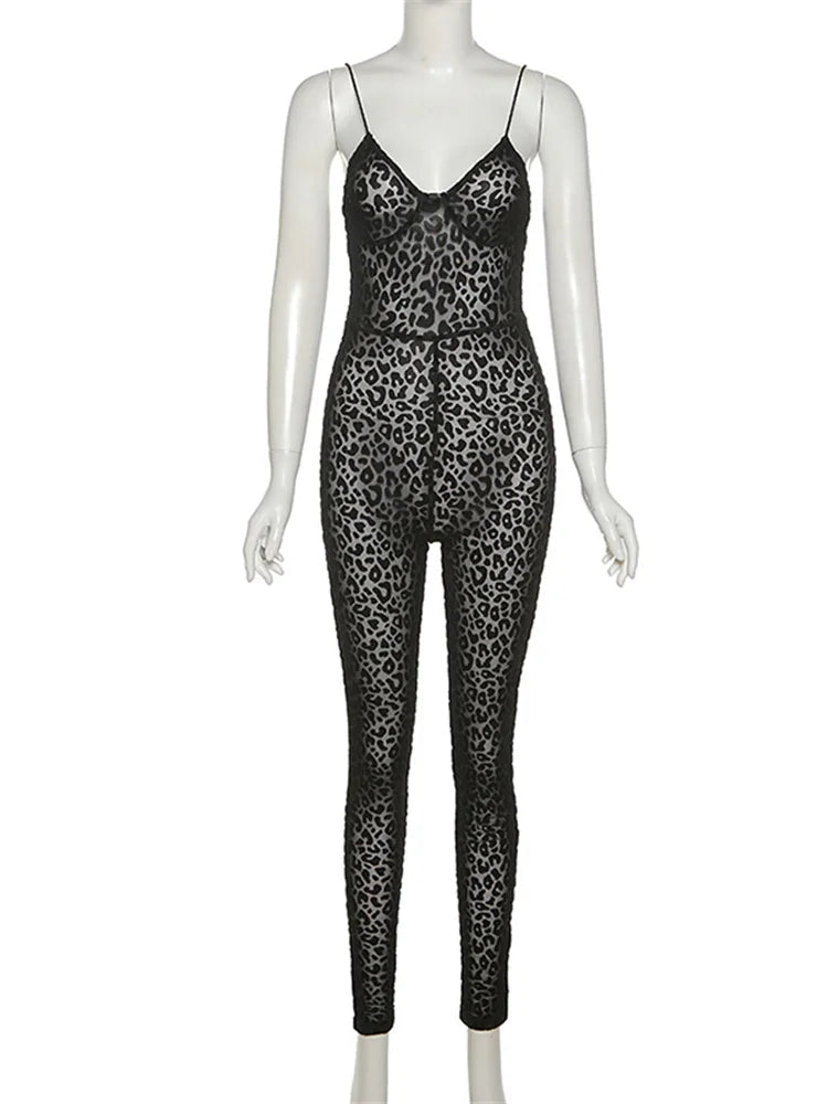 Nibber Leopard Print Sexy Skinny Women Jumpsuit Sleeveless Backless Fit Workout Thin Activewear Party Nightclub Stretch Outfits Aviola