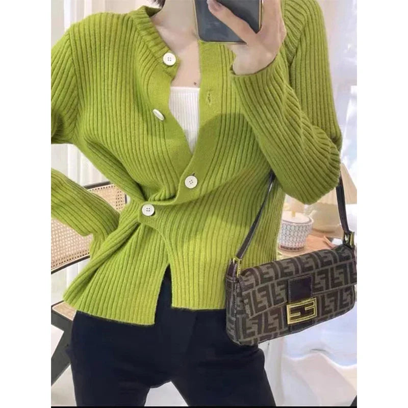 MEXZT Irregular Knitted Cardigan Women Elegant Black Sweater Coat Korean Fashion Slim Knitwear Winter Ladies Basic Chic Jumpers Aviola