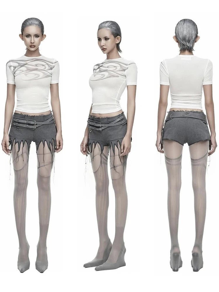 Nibber Print See Through t-Shirt Women o-Neck High Elasticity Skinny Sexy Summer Simple Street Classic Versatile Leisure Tops Aviola